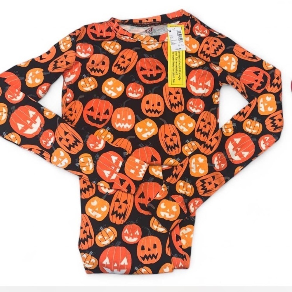 Gymboree PJ place size 14 black orange jack-o’-lantern long sleeve pajama set